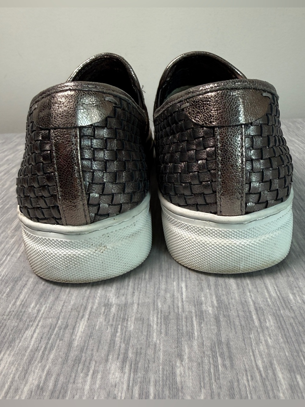 J/Slides Calina Woven Metallic Leather Slip-On Sneaker Gunmetal Quiet Luxury 9 - Picture 5 of 8